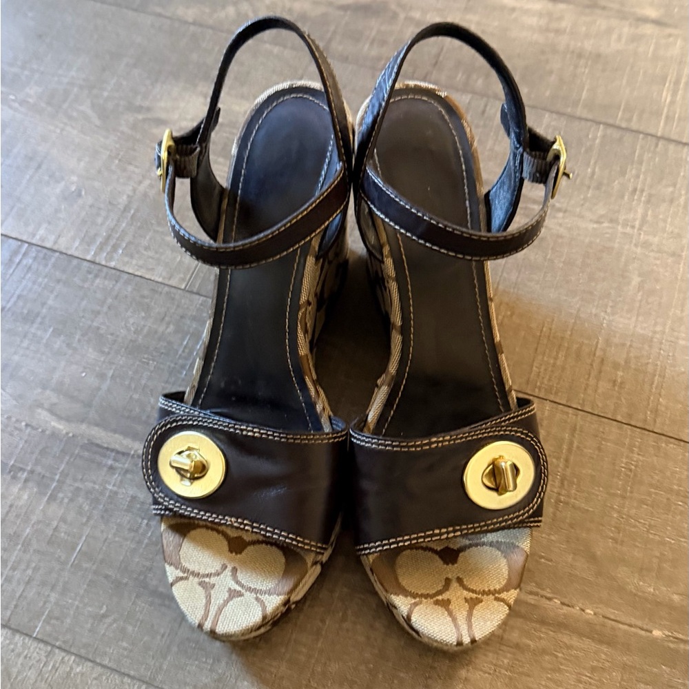 Coach Rana Signature Canvas Wedge Sandals Black Brown Size 8.5 - Picture 11 of 11